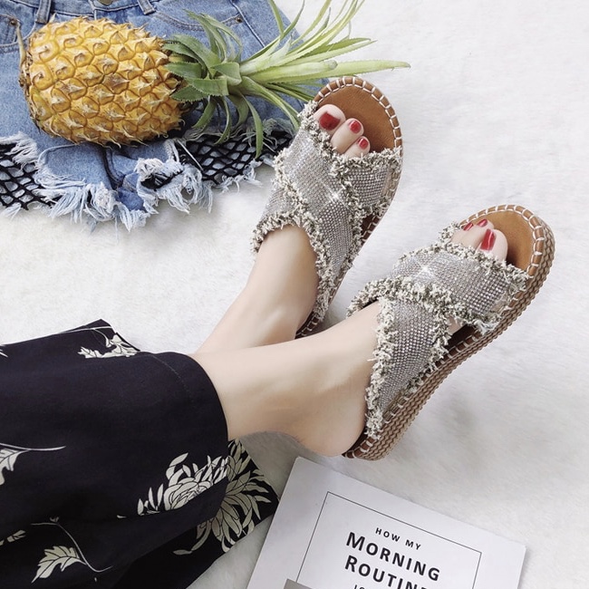 EVA Stones Worked Cross Straps Women Slippers