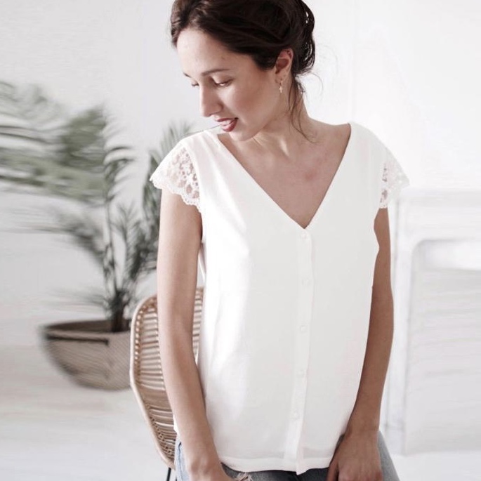 White Polyester Back Lace Work Casual Women Top