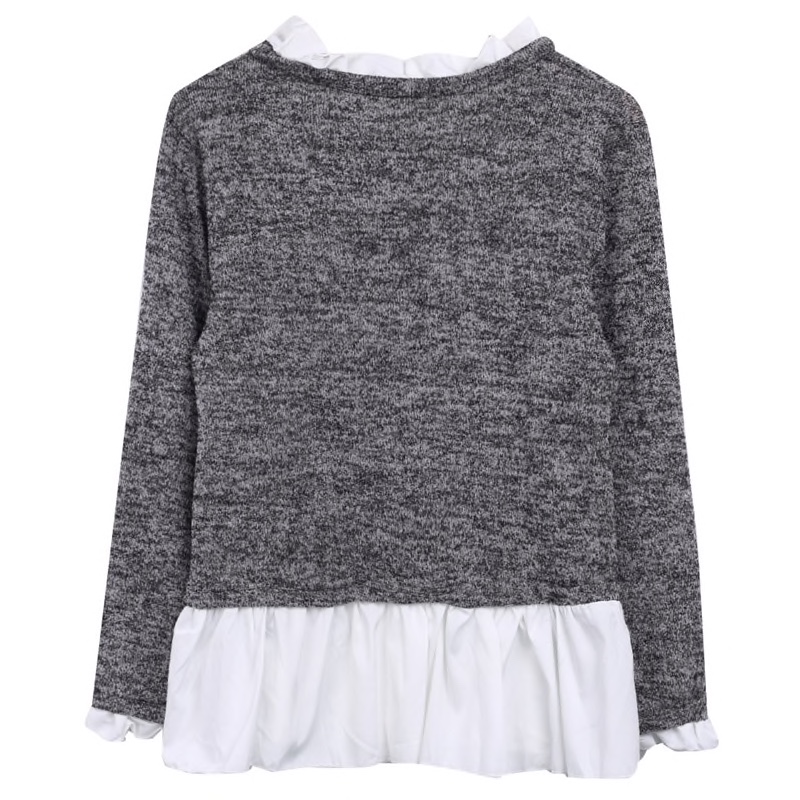 Grey Polyester Ruffled O Neck Layered Women Top