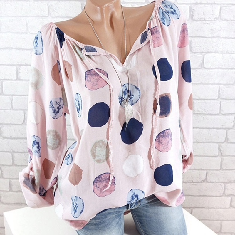 Polyester Circles Printed Loose Fir Women Top