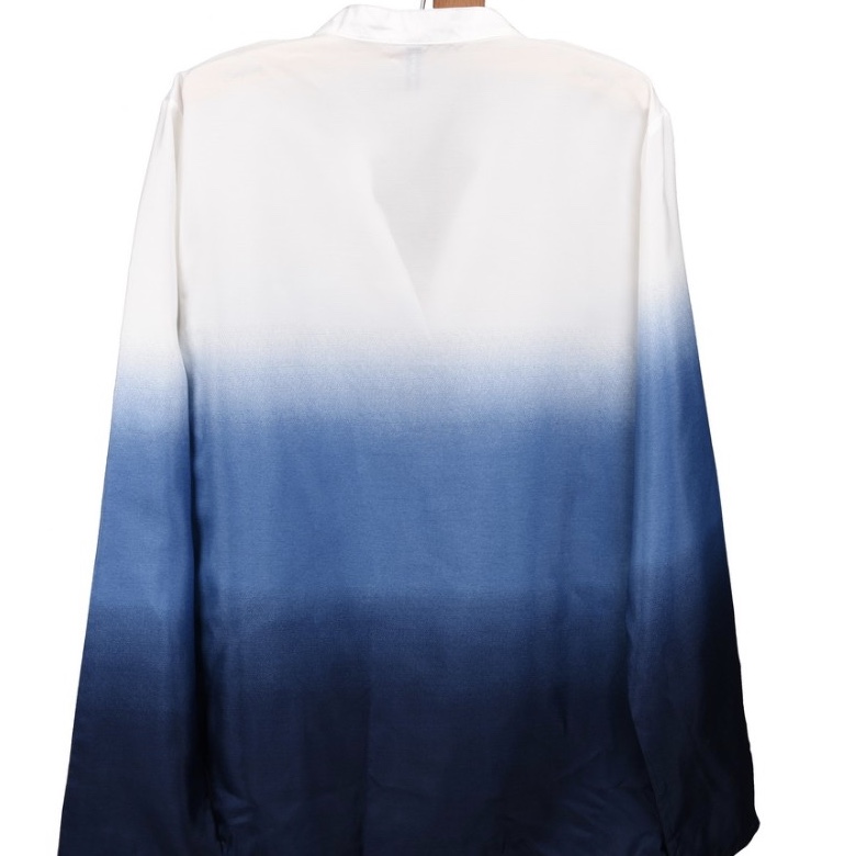 Blue Polyester Chinese Collar Shaded Women Top