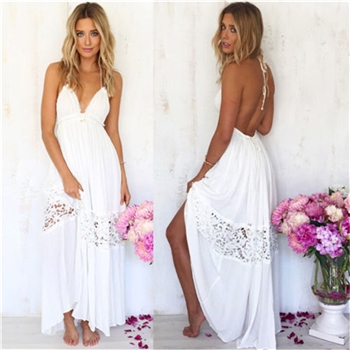 White Polyester A Line Long Women Dress