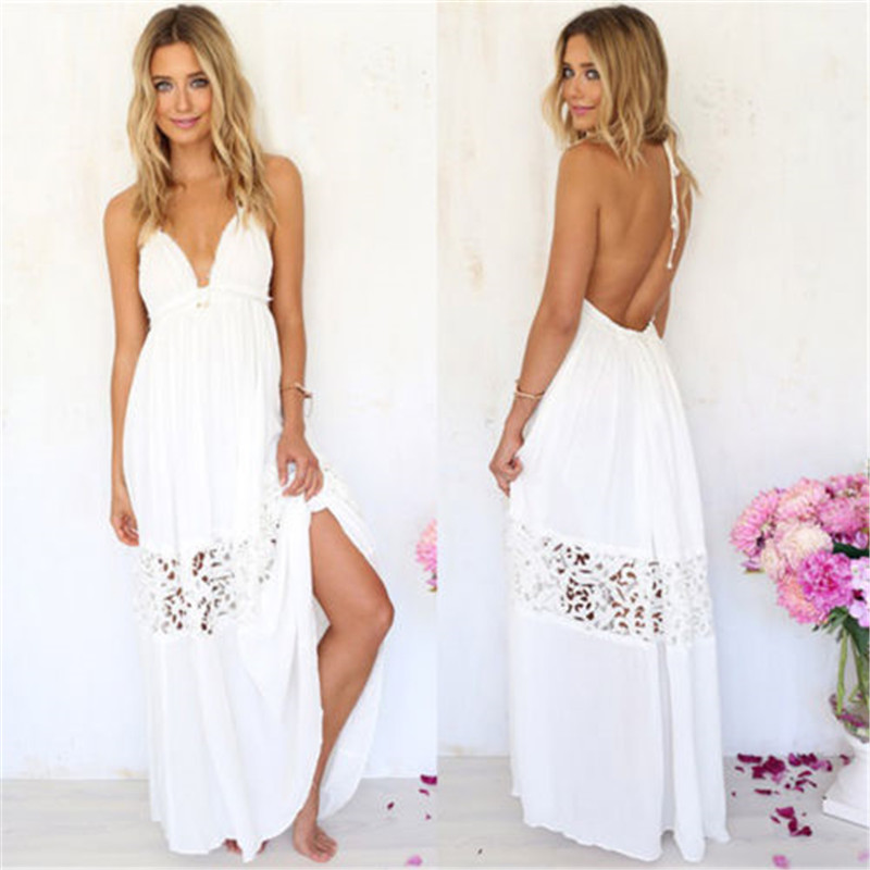 White Polyester A Line Long Women Dress