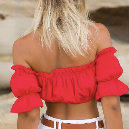 Polyester Elastic Off Shoulder Neck Crop Women Top