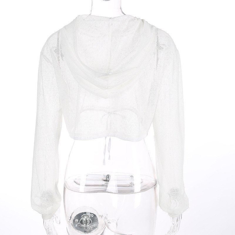 White Polyester Breathable Hood Crop Women Top