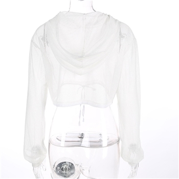 White Polyester Breathable Hood Crop Women Top