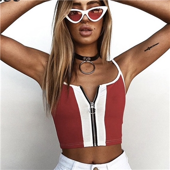 Polyester Front Zipper Patterned Casual Crop Women Top
