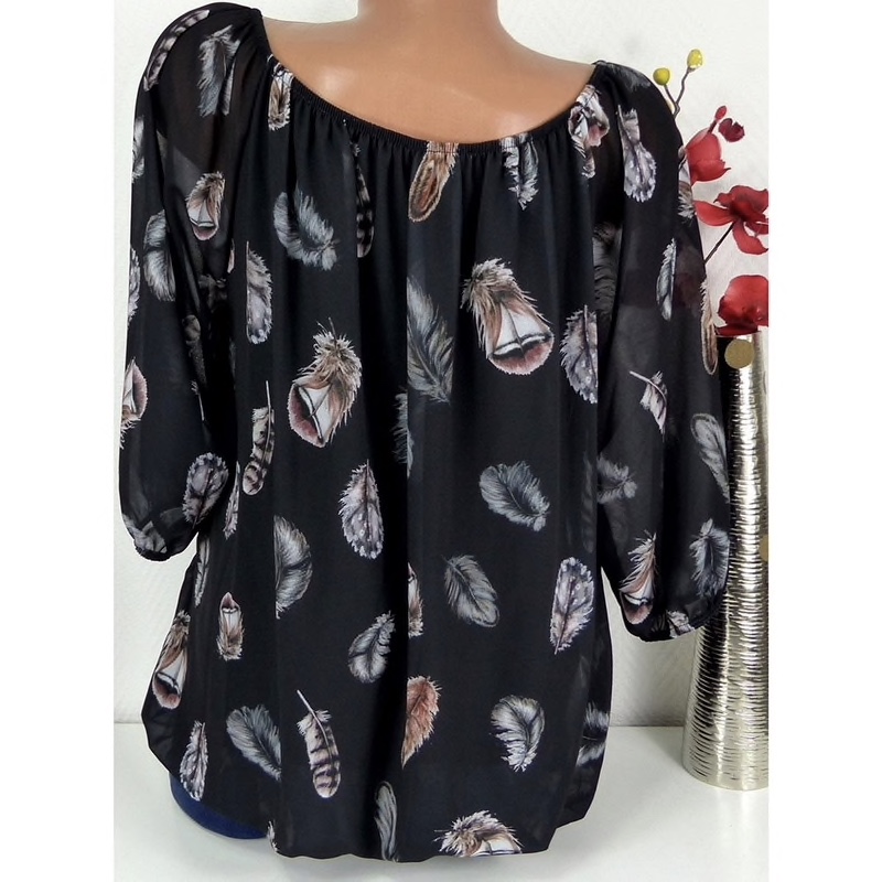 Polyester Feathers printed Loose Casual Women Top