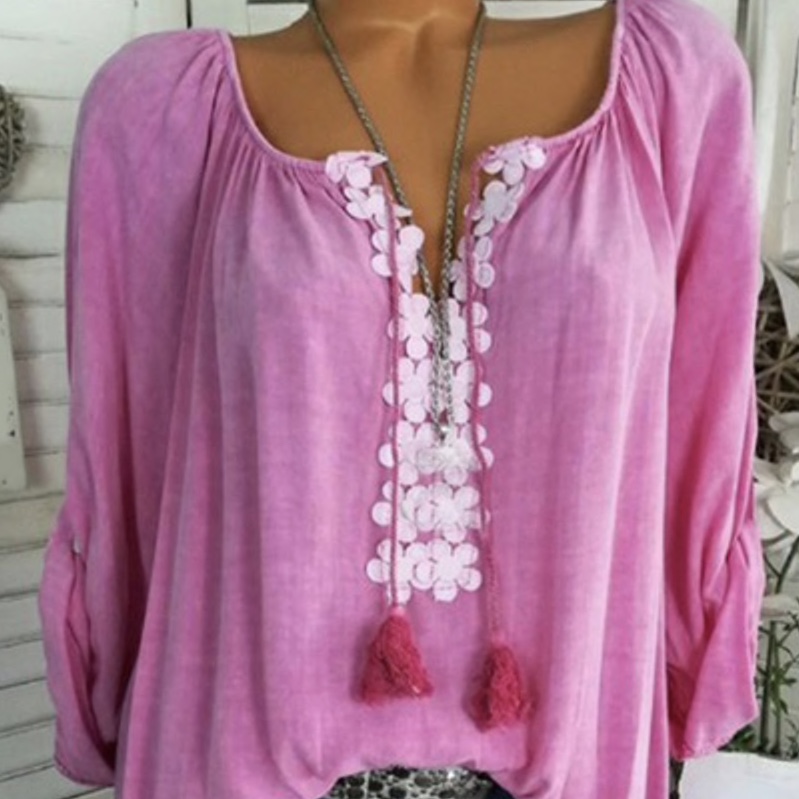 Polyester Floral Lace Worked Neck Women Top