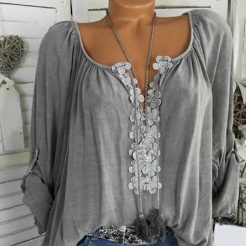 Polyester Floral Lace Worked Neck Women Top