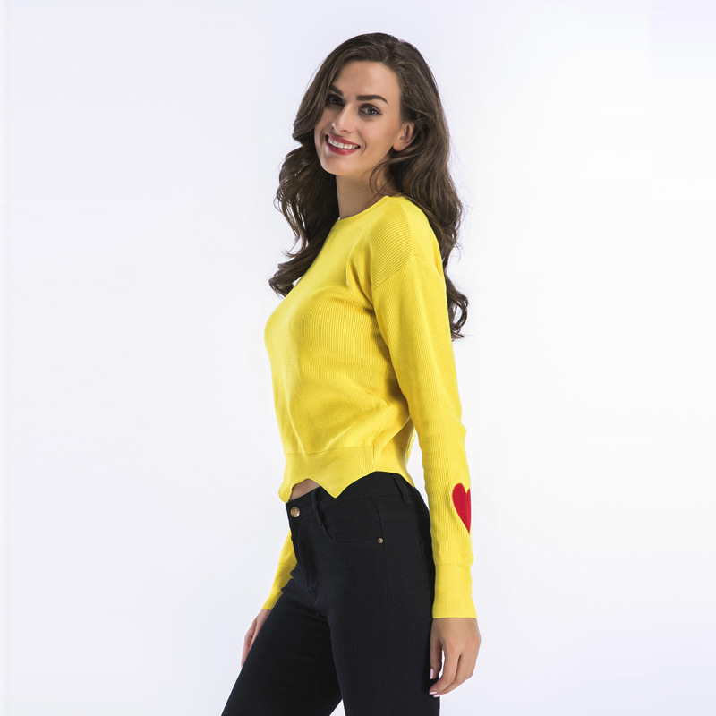 Spandex Plain Cut Work End Heart Embroidery Sleeves Women Sweater