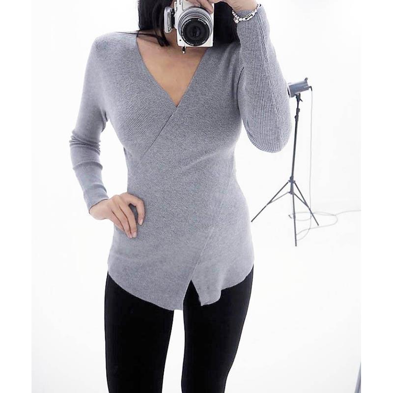 Spandex Plain Cross Patterned Neck Warm Women Sweater
