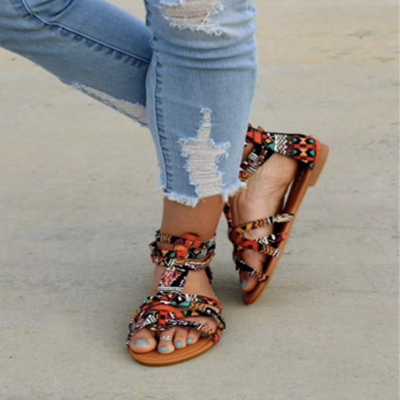 Multicolour PU Multiple Straps Flat Women Sandals