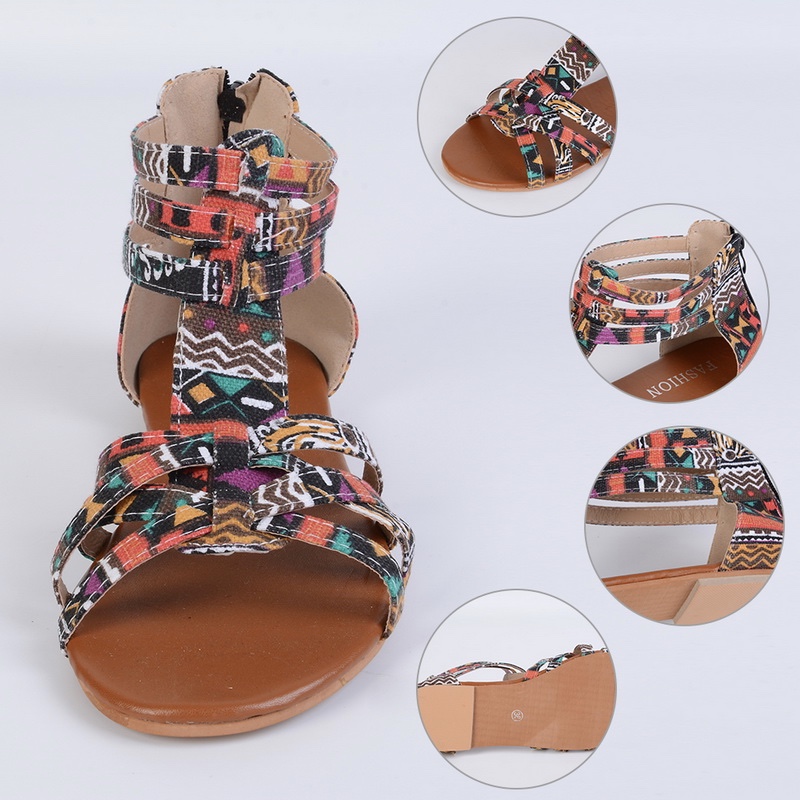 Multicolour PU Multiple Straps Flat Women Sandals
