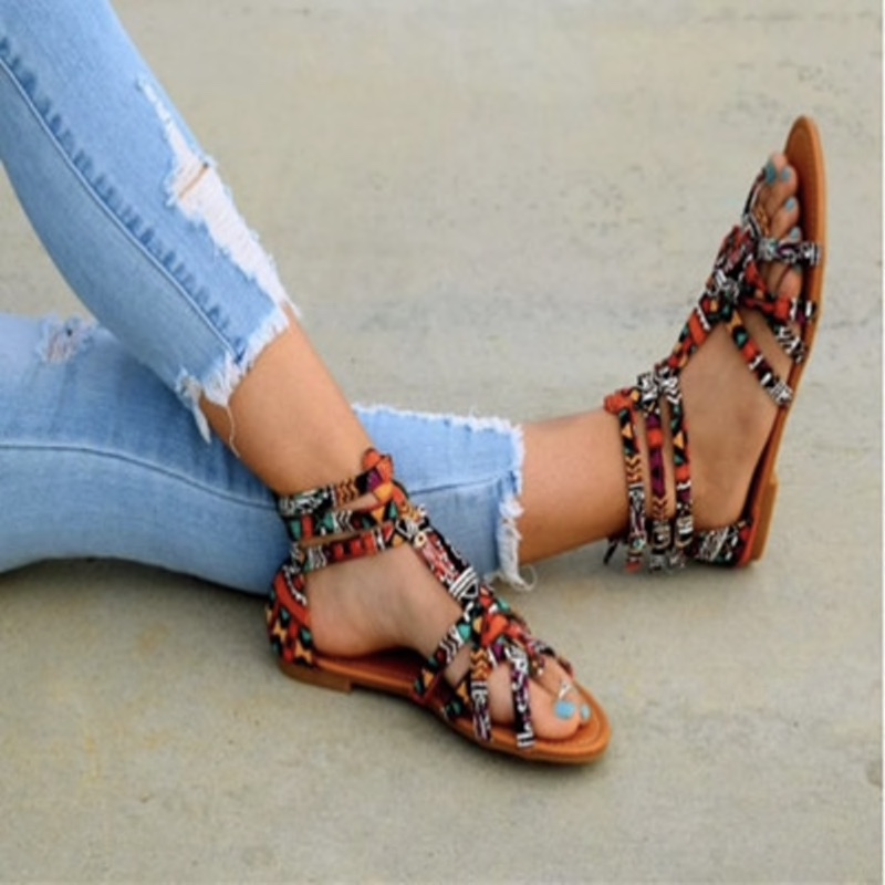 Multicolour PU Multiple Straps Flat Women Sandals