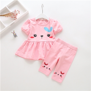 Cotton Cute Printed Peplum Top Pants Set For Girls