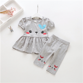 Cotton Cute Printed Peplum Top Pants Set For Girls