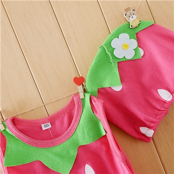 Pink Cotton Fruit Patterned Romper Cap Set For Girls