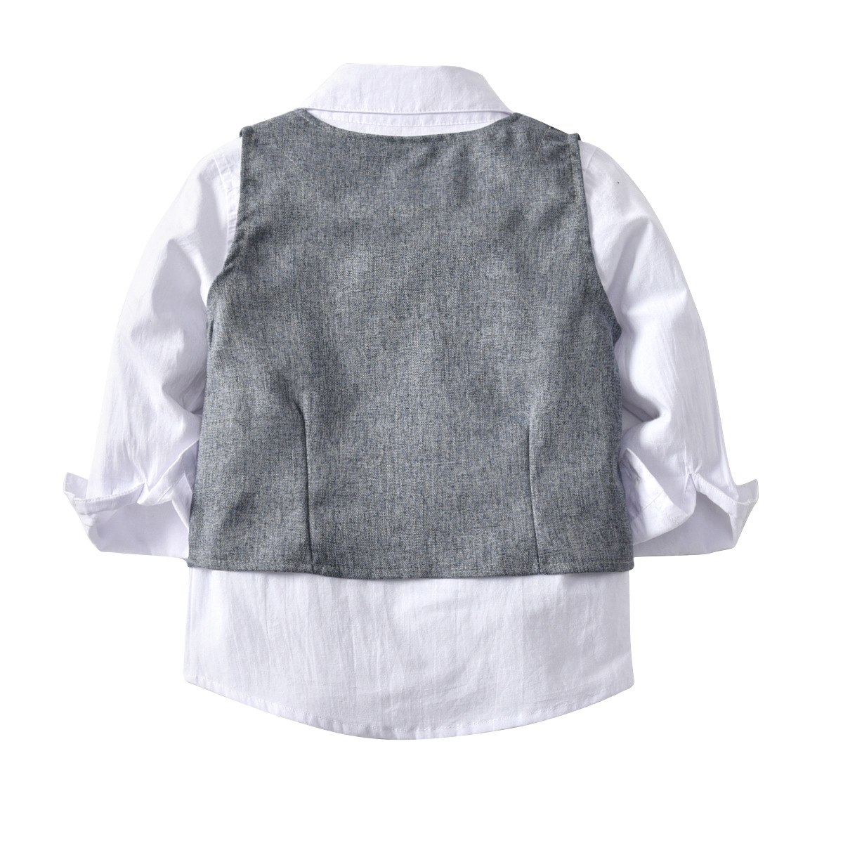 Grey Cotton Plain Shirt Vest Coat Plain Pants For Boys