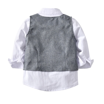 Grey Cotton Plain Shirt Vest Coat Plain Pants For Boys
