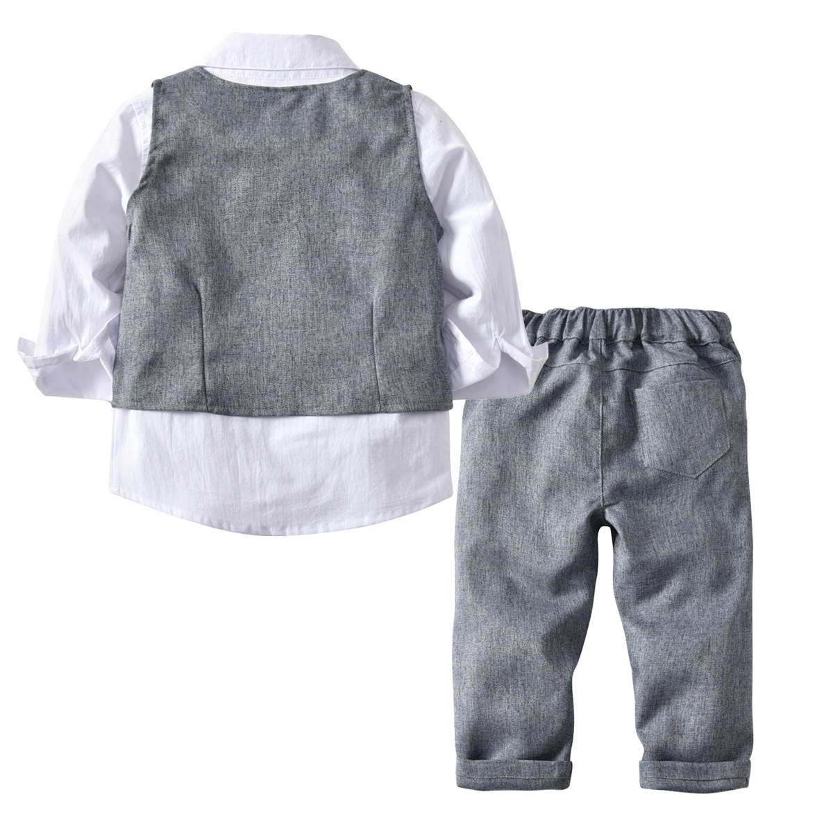 Grey Cotton Plain Shirt Vest Coat Plain Pants For Boys