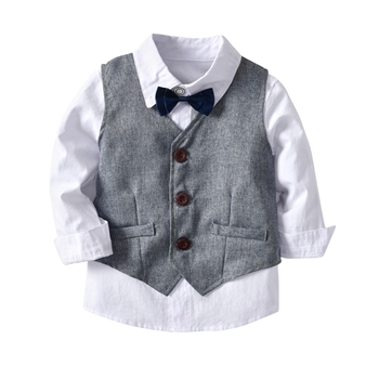 Grey Cotton Plain Shirt Vest Coat Plain Pants For Boys