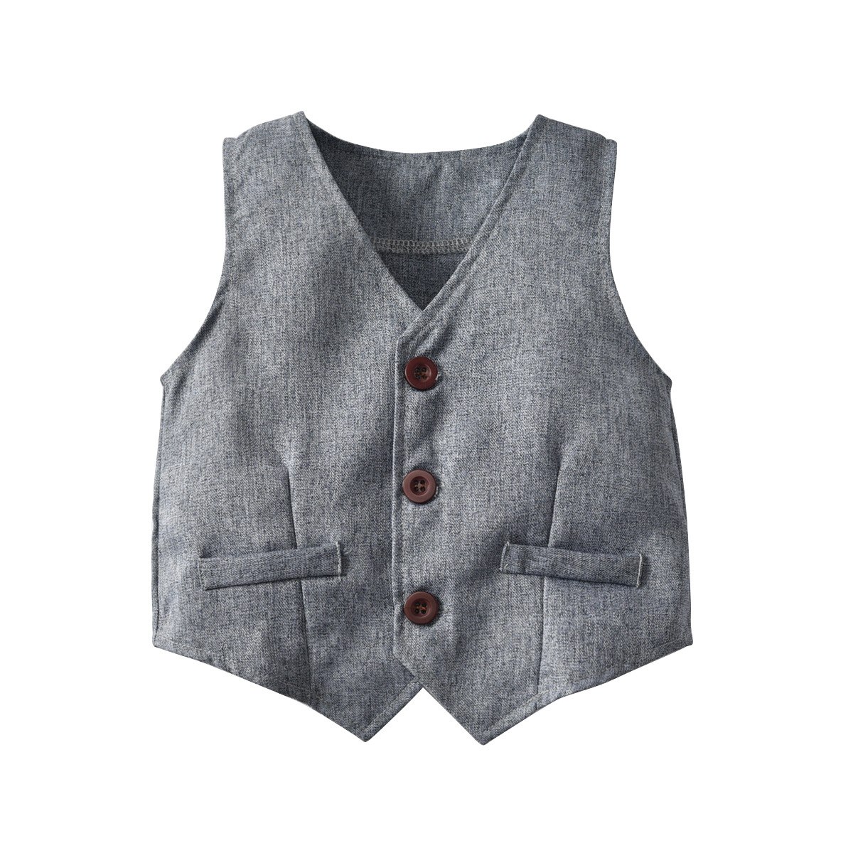 Grey Cotton Plain Shirt Vest Coat Plain Pants For Boys
