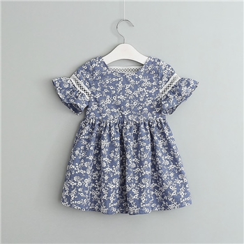 Blue Cotton Paisley Printed Casual Dress For Girls