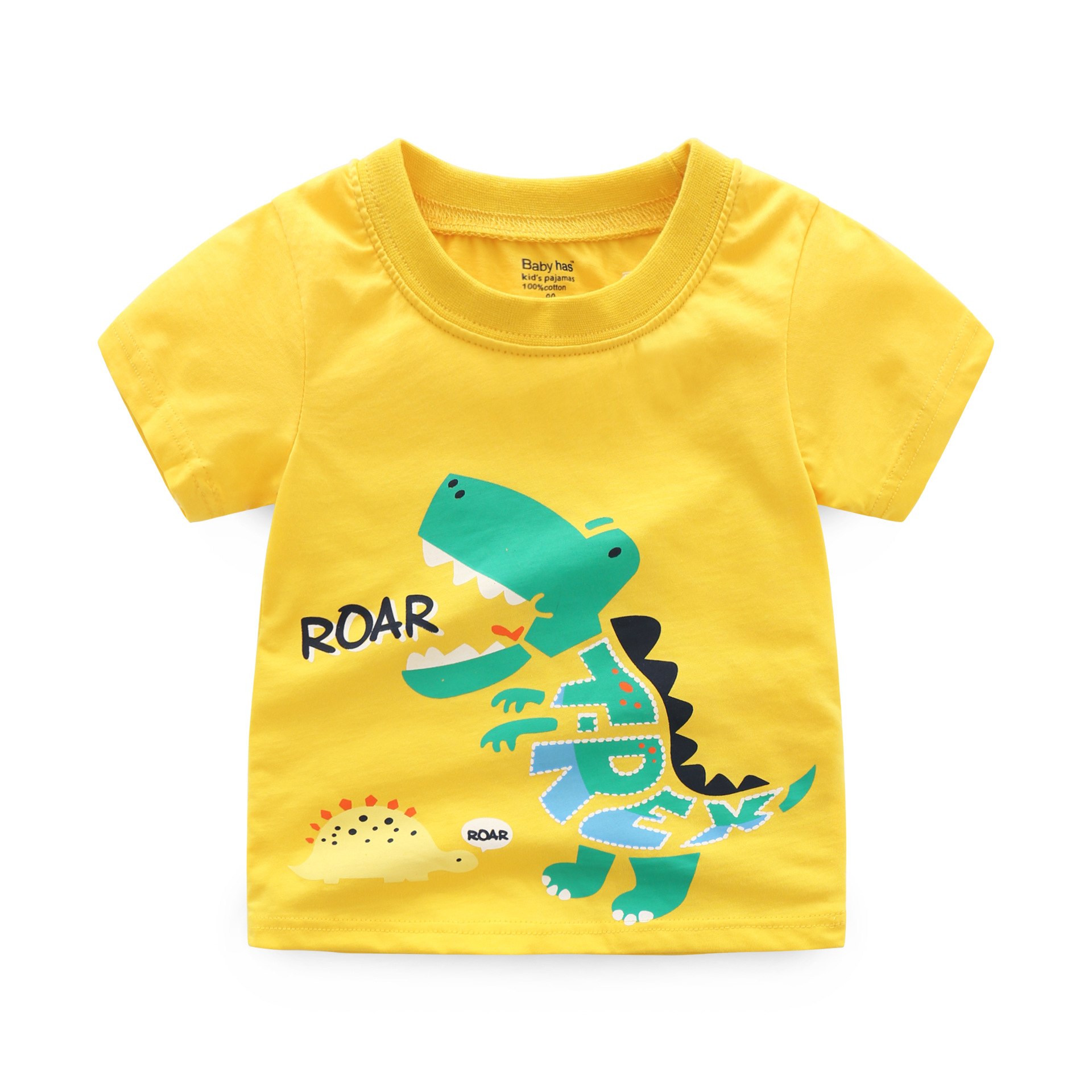 Cotton Dinosaur Print T-shirt Grid Patterned Shorts For Boys