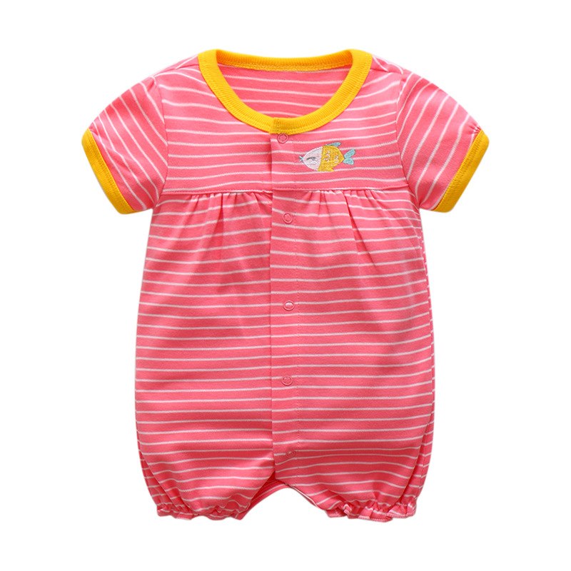 Pink Cotton Stripped Back Fish Patterned Romper For Kids