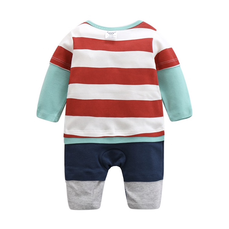 Cotton Printed Front Stripped Romper For Boys
