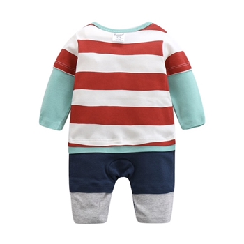 Cotton Printed Front Stripped Romper For Boys