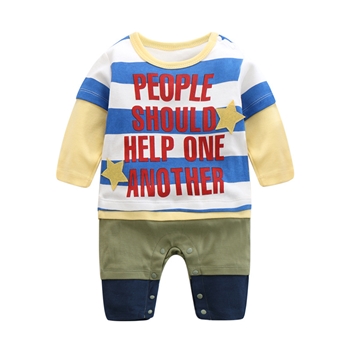 Cotton Printed Front Stripped Romper For Boys