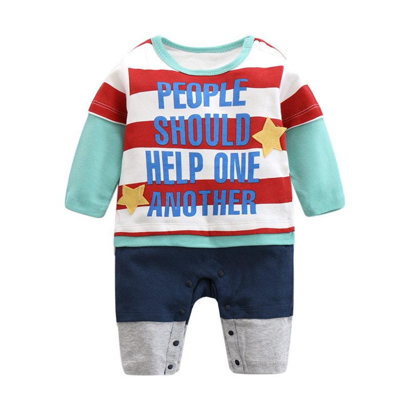 Cotton Printed Front Stripped Romper For Boys