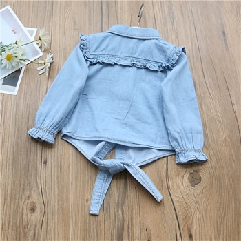 Cotton Denim Style Ruffled Front Casual Top For Girls
