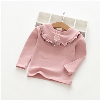 Cotton Ribbon Flower Decorated Cute Top For Girls