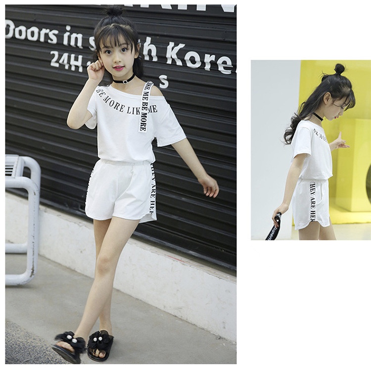 Cotton One Cold Shoulder Top Plain Shorts For Girls