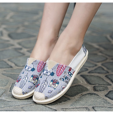 Canvas Owl Printed Toed Casual Women Shoes