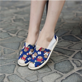 Canvas Teddy Printed Round Toes Loafer Women Shoes