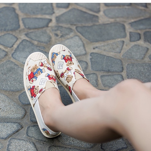 Canvas Teddy Printed Round Toes Loafer Women Shoes