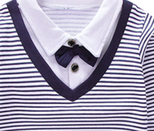 Blue Cotton Liner Long Sleeve Dress for Baby Boy