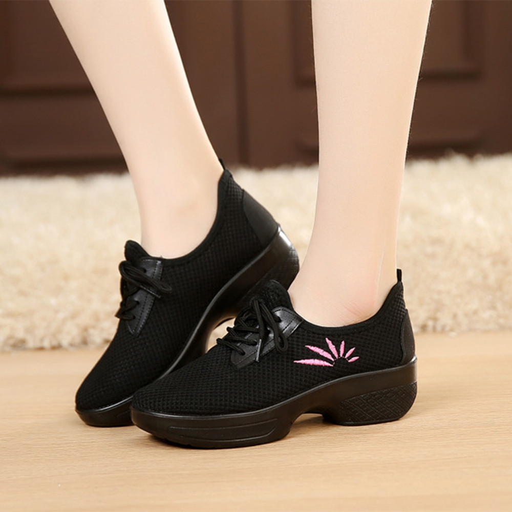 Mesh Thread Embroidery Wedges Heel Casual Women Shoes