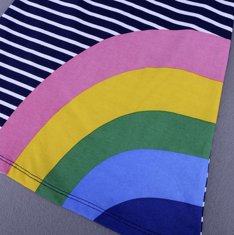 Cotton Striped Rainbow Printed Dress for Baby Girl