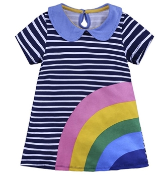 Cotton Striped Rainbow Printed Dress for Baby Girl