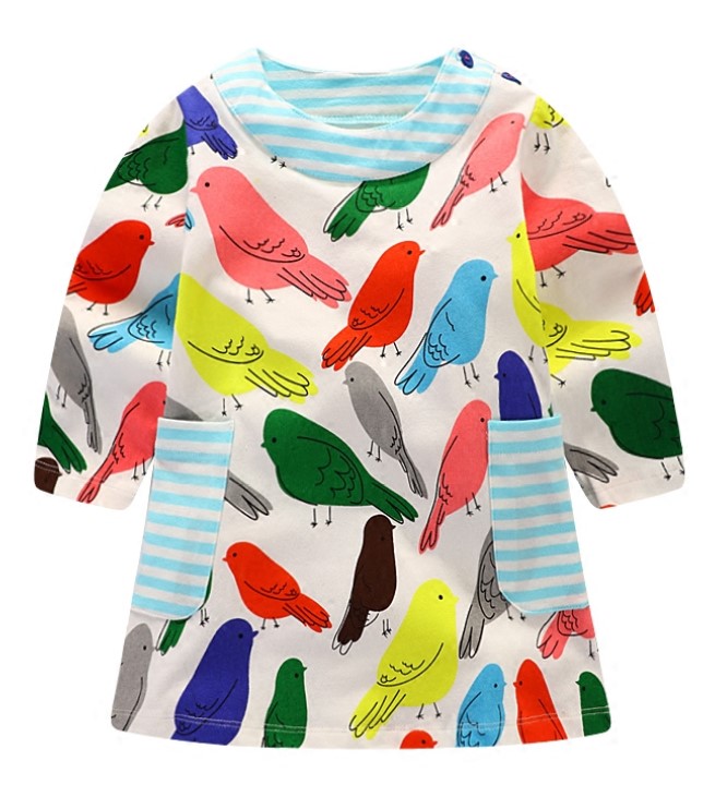 Cotton Birds Printed Dress for Girls