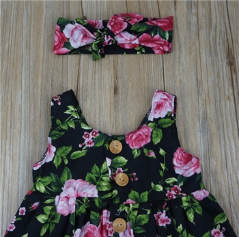 Cotton Floral Headband Dresses for Baby Girl