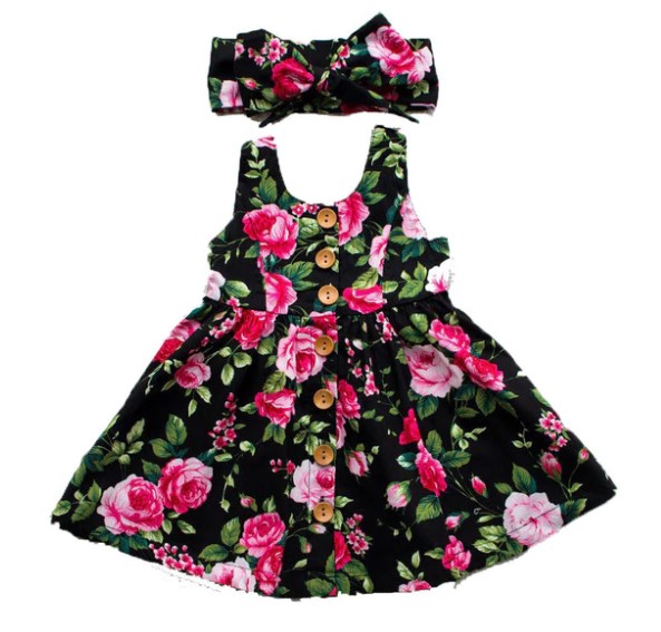 Cotton Floral Headband Dresses for Baby Girl