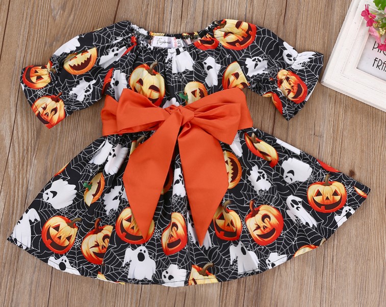Cotton Halloween Pumpkin Dress for Baby Girl