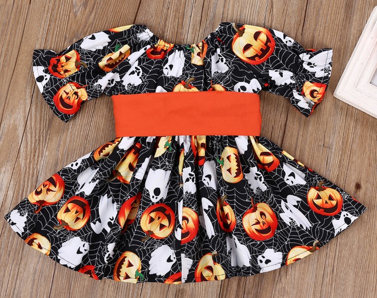 Cotton Halloween Pumpkin Dress for Baby Girl