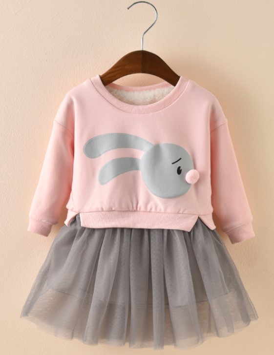 Cotton Rabbit Print Skirt Dress for Baby Girl